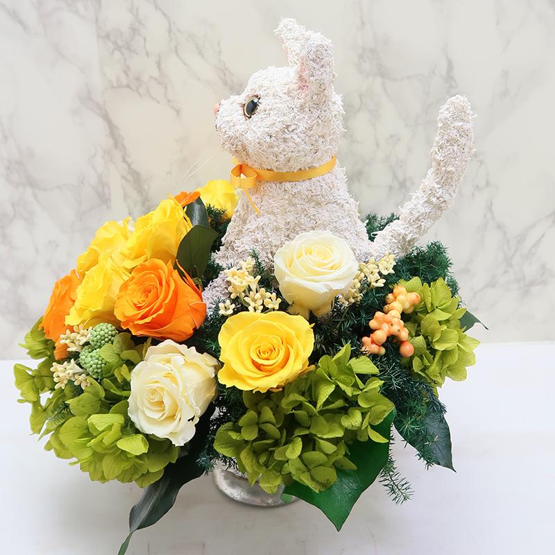 プリザーブドフラワーアレンジ猫 白猫 Beauty 結婚祝い 誕生日 ギフト