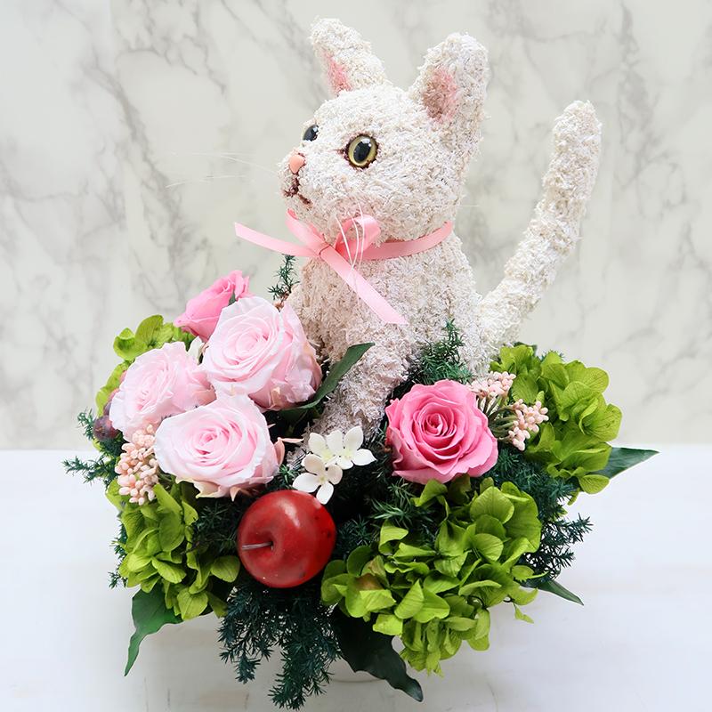 プリザーブドフラワーアレンジ猫 白猫 Pretty 結婚祝い 誕生日 ギフト プレゼント 開店祝い 動物病院開院祝い ペットのお悔やみ_4