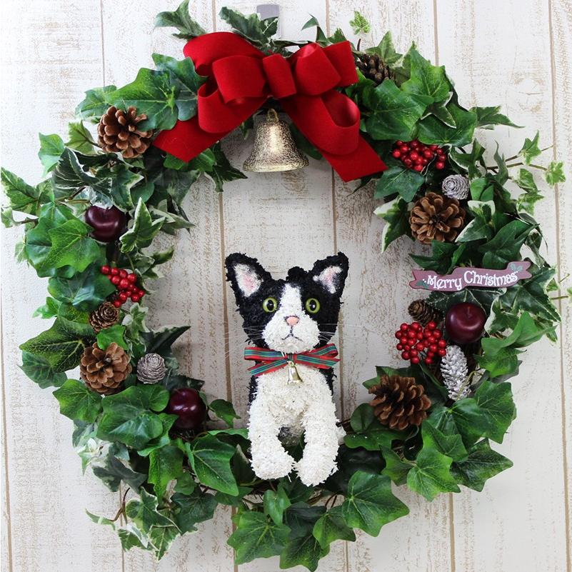 白黒猫 ハチワレ のトピアリー クリスマスリース アートタイプ クリスマスギフトに X Sirokuro Wreath A 動物トピアリー アトリエ花倶楽部 通販 Yahoo ショッピング