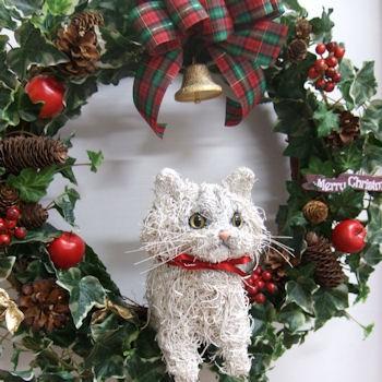 チンチラ猫のトピアリークリスマスリース（アートタイプ） : 動物