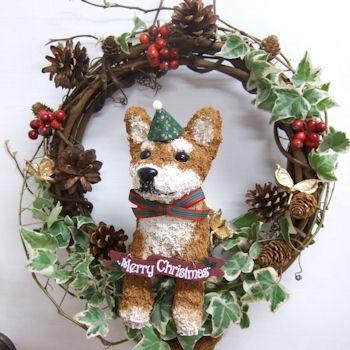 クリスマスリース 柴犬のトピアリーアイビー 鉢 : 動物トピアリー