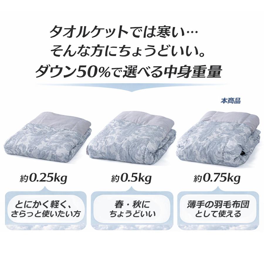 【クーポンで15%OFF】 　羽毛肌掛け布団 ダウンケット シングル ダウン 50％ 洗える 衿裏 肌面 ガーゼ 夏用 羽毛布団 0.75kg ポイント利用_2