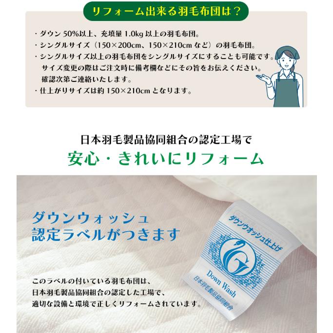 伊藤清商店 羽毛布団 リフォーム シングル 打ち直し ダウンウォッシュ