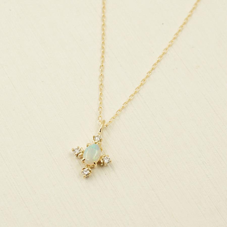 オパール ダイヤモンド K10 イエローゴールド ペンダント ネックレス 