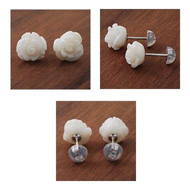 サンゴ ピアス K18ホワイトゴールド バラ ローズ 両耳用 プレゼント 