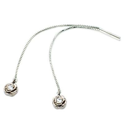 ピアス ダイヤ バラ リボン K18ホワイトゴールド Blooming rose 両耳用 
