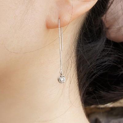 ピアス ダイヤ バラ リボン K18ホワイトゴールド Blooming rose 両耳用 