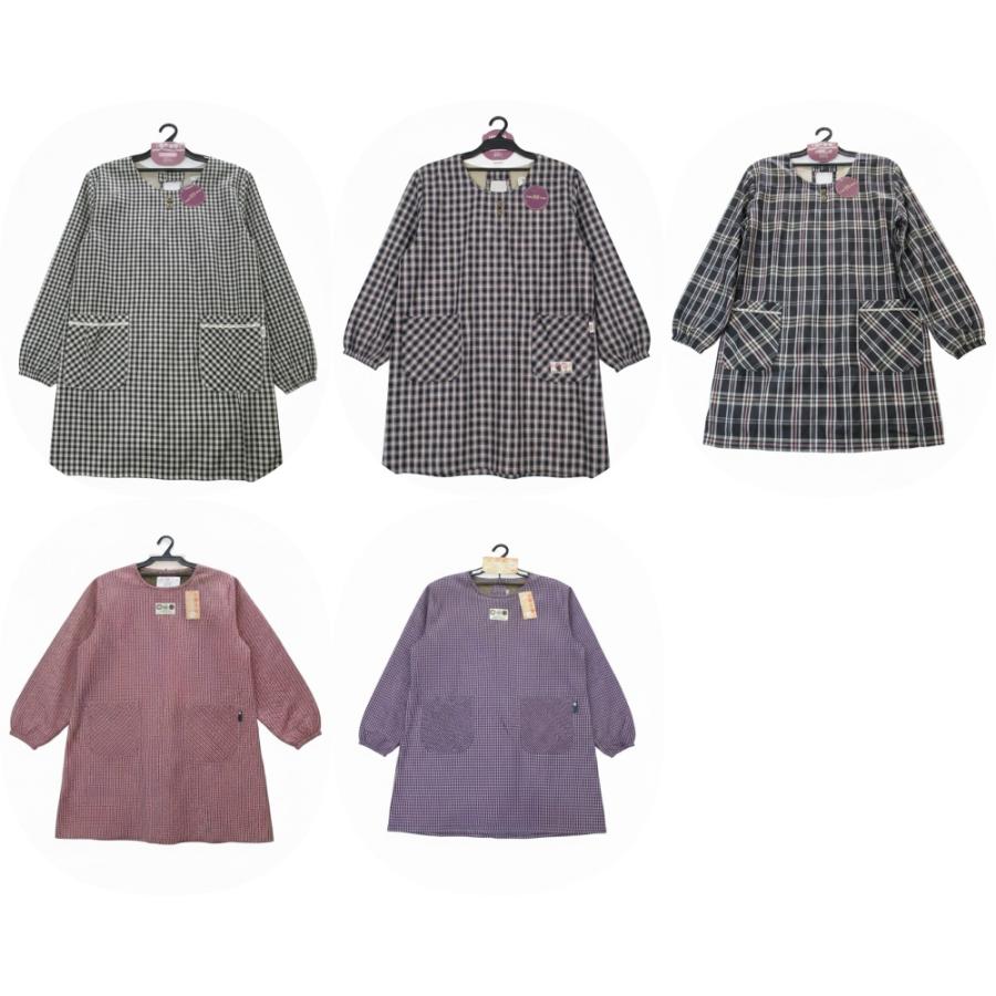チェック柄 裏フリース 割烹着 Ｍ～L 割烹着 暖かい 裏フリース付き エプロン ロング丈 チェック柄 割烹着