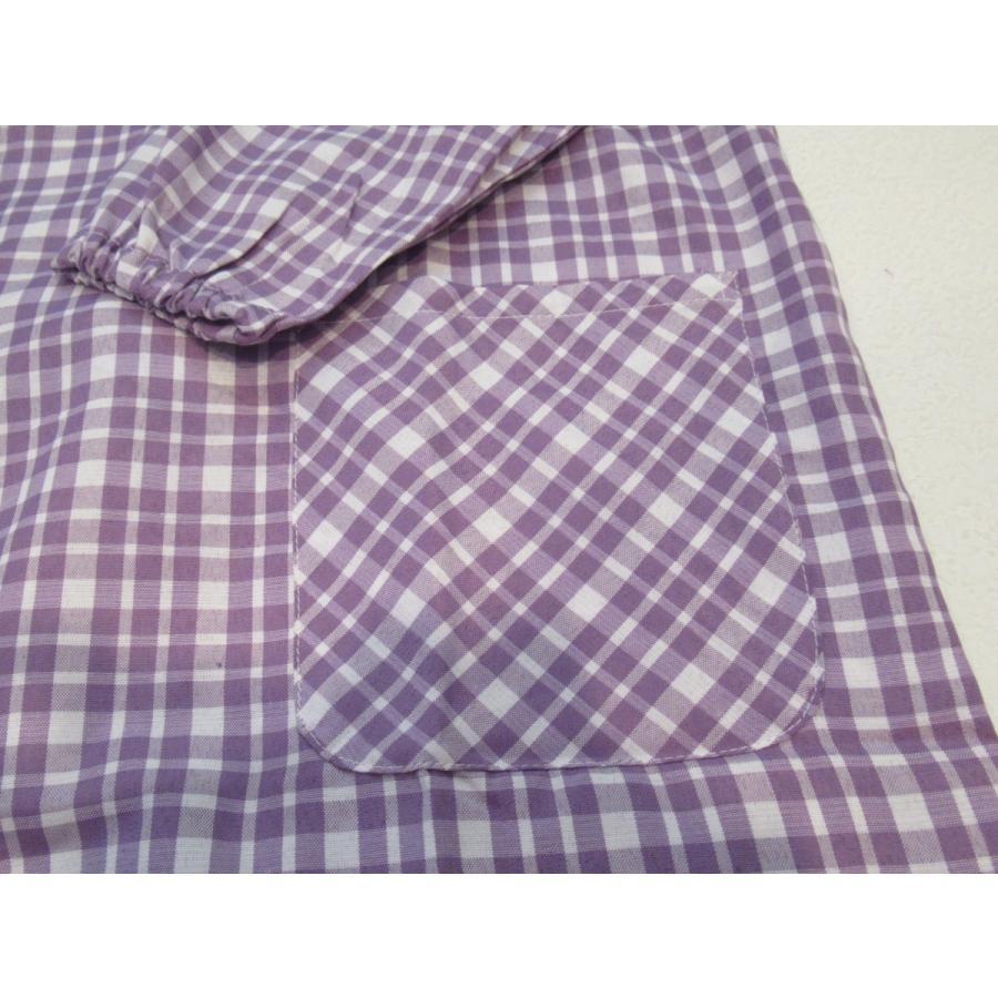 エプロン チェック柄 割烹着 M~L 兎パープル 花ピンク いちご茶系 9043