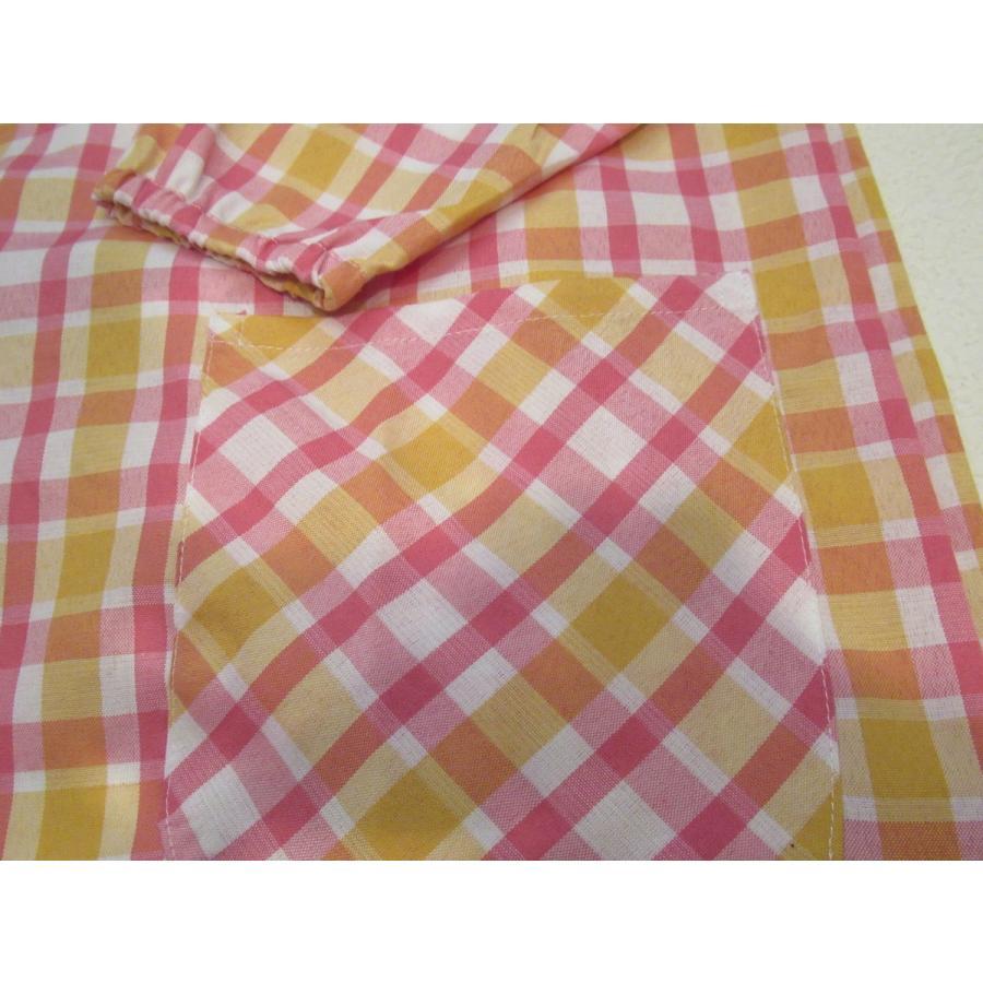 エプロン チェック柄 割烹着 M~L 兎パープル 花ピンク いちご茶系 9043