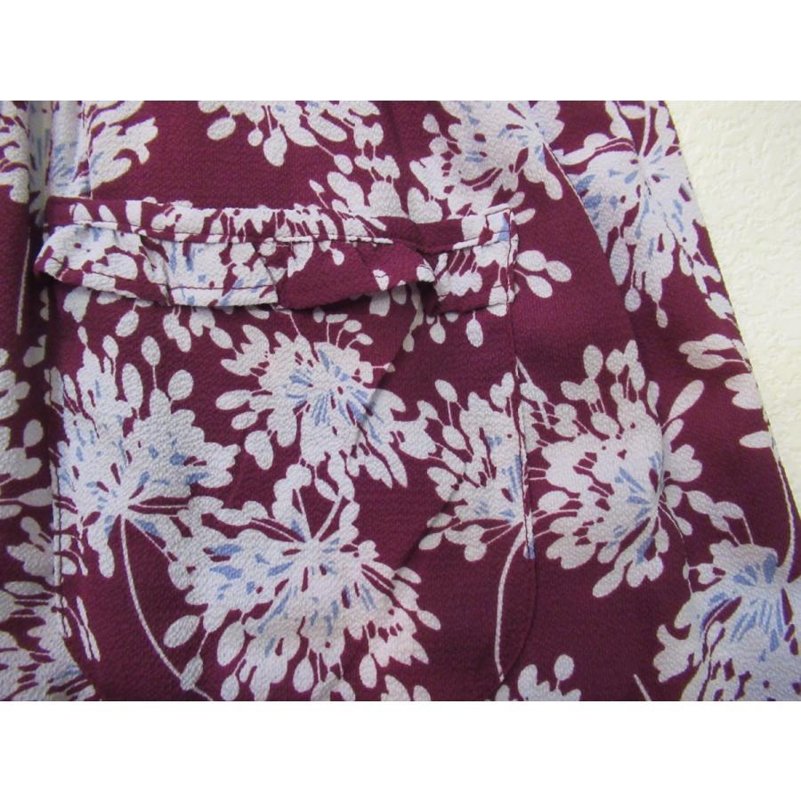 エプロン キッチン プリーツキッチン 花柄 サックス レッド エンジx