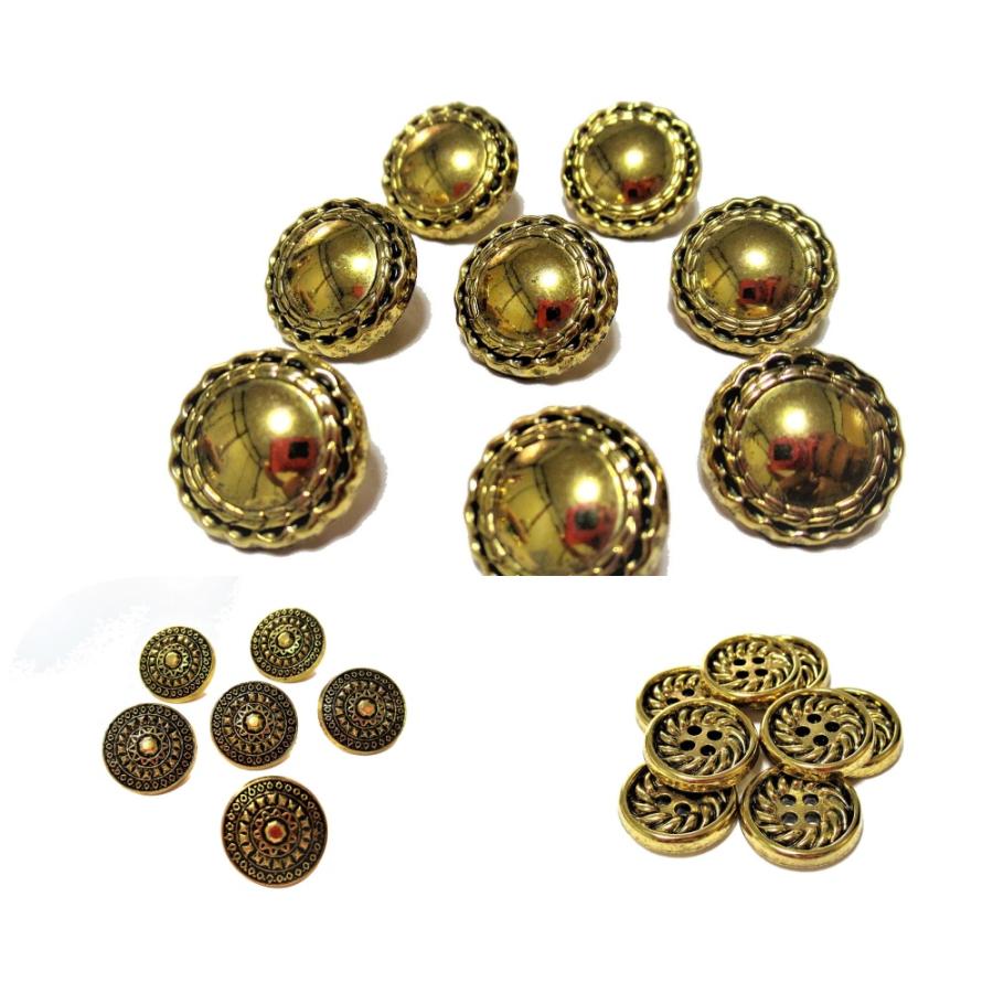 手芸用ボタン 手芸釦 ABSメタリックボタン（ひまわり風15mm8個 18mm7個 21mm6個入