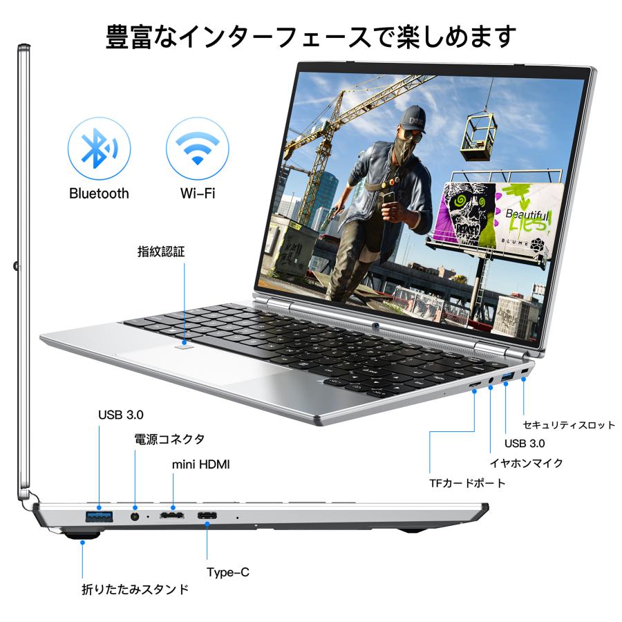 ノートパソコン タッチパネル 14インチWindows 11 WPS搭載 第11世代Celeron 16GB 512GB 拡張可能 FHD 指紋認証付き バクライトキーボード 200万画素 HL140S｜atr2023｜07