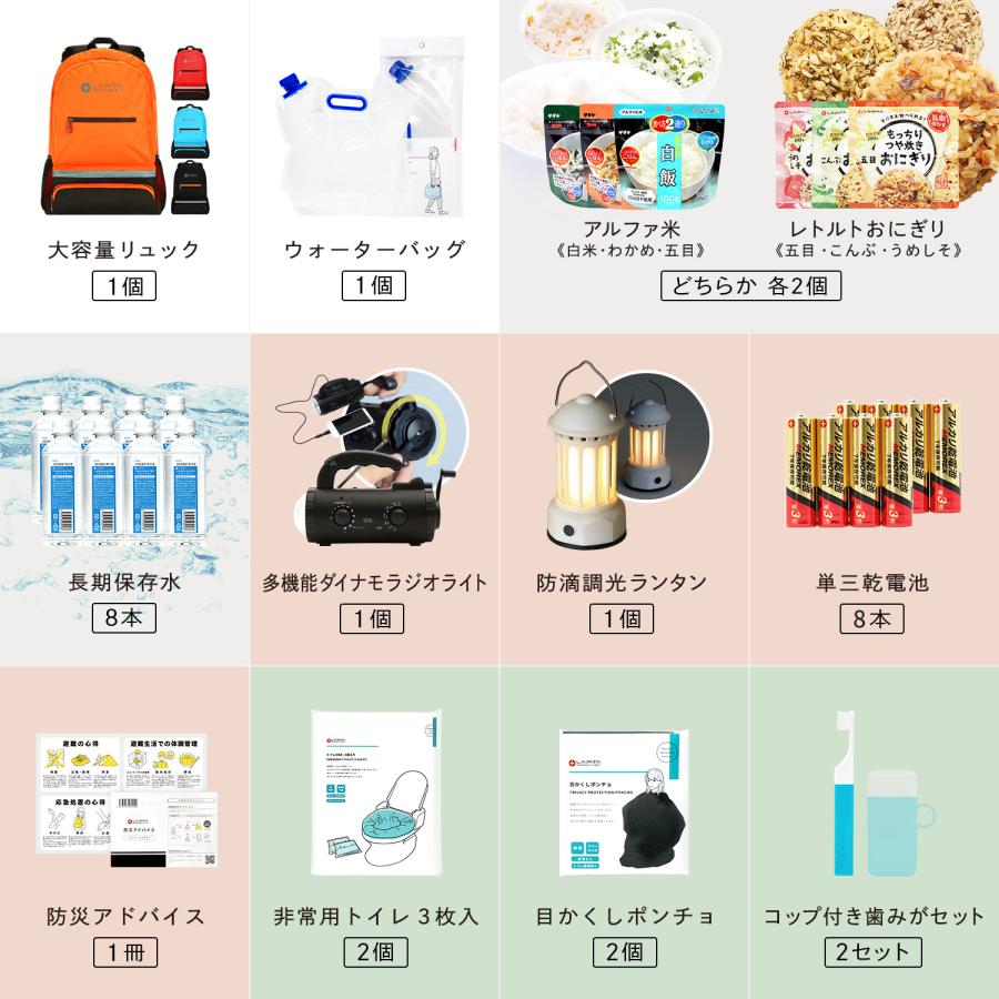 LA・PITA 防災セット 2人用 SHELTER プレミアム 防災用品 非常用