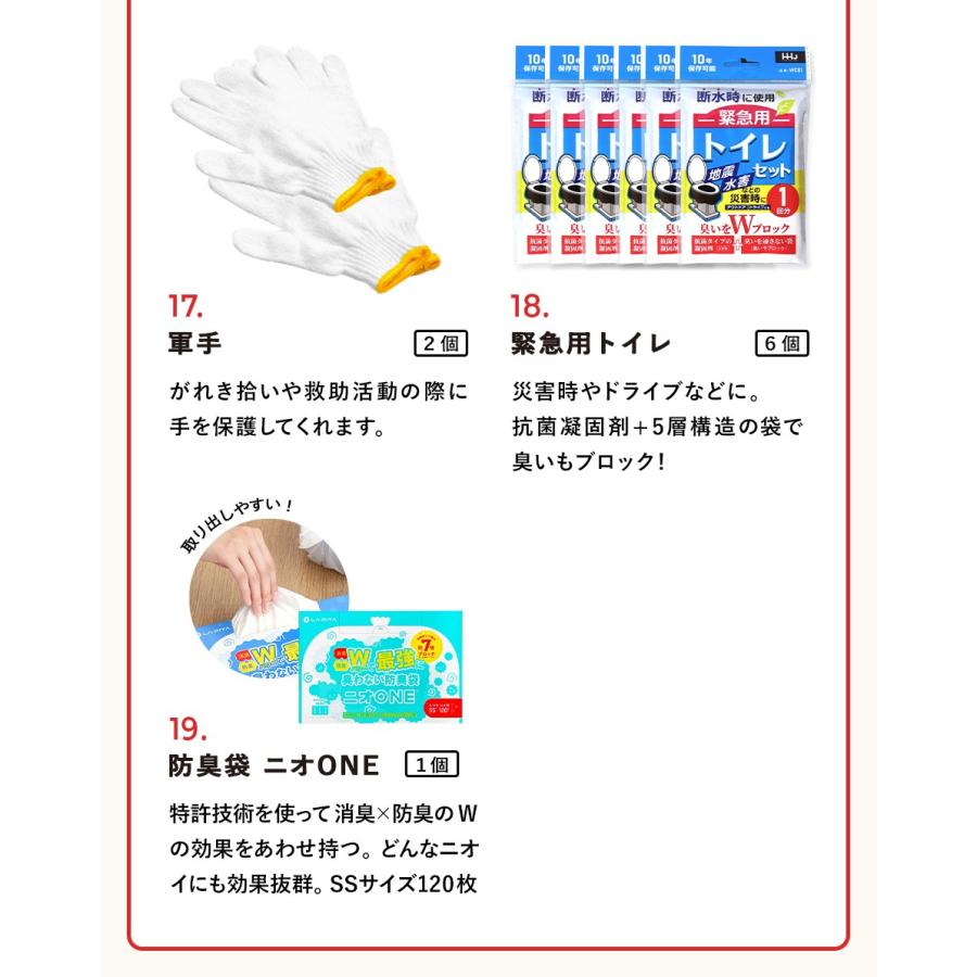 防災セット セービング 2人用 防災グッズ 防災用品 保存食 保存水 非常食 防災ラジオ 非常用トイレ 色が選べる 防災リュック 消臭袋 レトルトおにぎり｜atrescue｜10