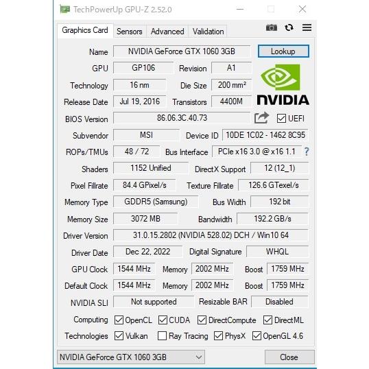 ビデオカード MSI NVIDIA GeForce GTX1060 3G 【Carbon Fiber】 OC GDDR5