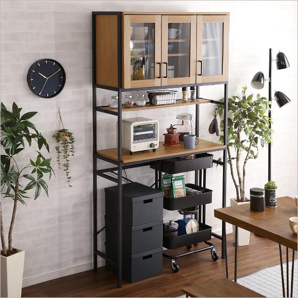 食器棚 ワイドタイプ ごみ箱上ラック ガラス扉 収納 食器棚収納 食器棚
