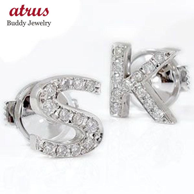 ペア ピンブローチ ラペルピン ダイヤモンド イニシャル ホワイトゴールドK18 18金 男性用 タックピン ダイヤ カップル 送料無料 セール SALE