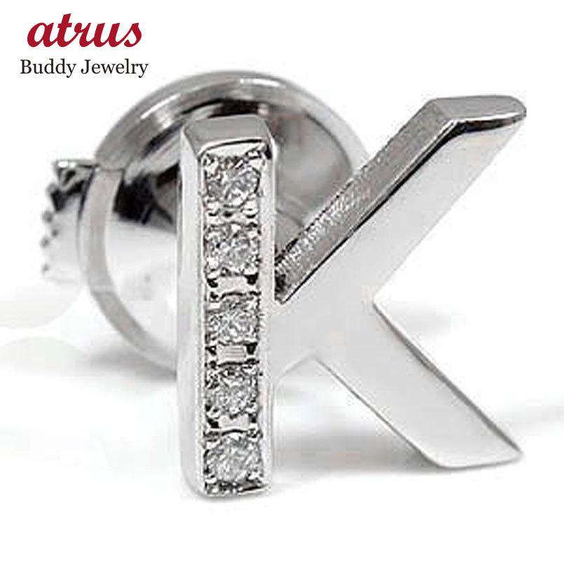 メンズ ピンブローチ ラペルピン ダイヤモンド イニシャル K ホワイトゴールドK18 タイタック タイピン タックピン ダイヤ 18金 スタッドボタン 送料無料 人気