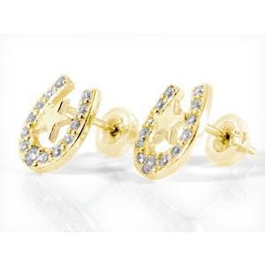 18金 ピアス 馬蹄 星 ダイヤモンド メンズ ゴールド 18k 蹄鉄 バテイ ホースシュー スター イエローゴールドk18 シンプル おしゃれ 送料無料 セール saleの画像