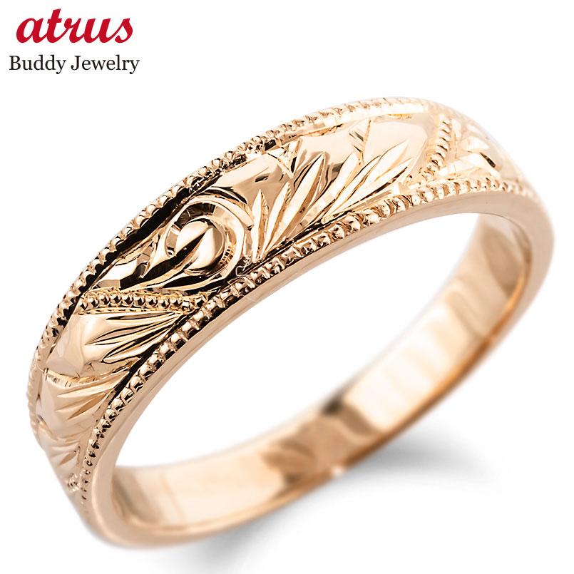 ハワイアン 結婚指輪 婚約指輪 手彫りハワイアンリング エンゲージリング　プロポーズリング 指輪 ピンクゴールドk18 シンプル 女性 ペア セール SALE