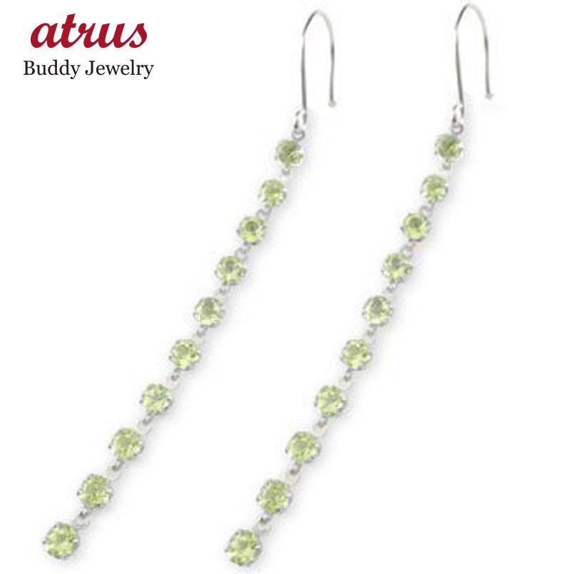 ピアス メンズ プラチナ プラチナピアス ペリドット ロングピアス フックピアス プラチナ ピアスゆれる 天然石チェーン タッセル フリンジ ゆれるピアス 人気