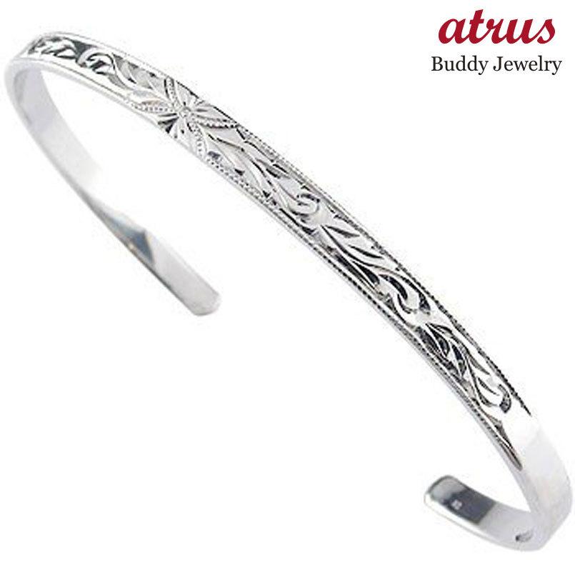 ハワイアン バングル 手彫り メンズ プルメリア ハワイアン バングル ブレスレット ホワイトゴールドk10 手彫り プルメリア メンズｌサイズ 父の日 スクロール ミル ジュエリー工房アトラス ミル打ち 人気 wim103