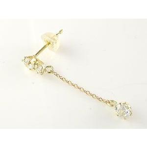 ピアス 揺れる ダイヤモンドピアス ロングピアス スリーストーン トリロジー イエローゴールドk18 18k ピアス揺れる ダイヤ タッセル フリンジ セール saleの画像