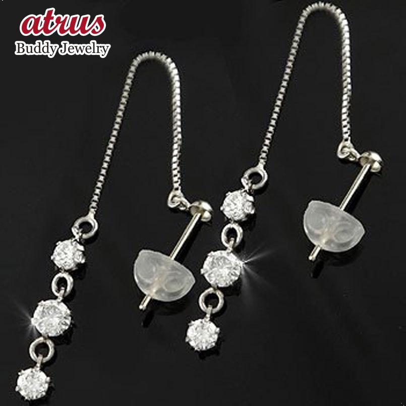 愛用 スリーストーン ロング 18k ホワイトゴールドk18 メンズ 18金 ピアス 宝石 天然石 メンズ 人気 手作り ピアス トリロジー 人気 クリスマス 宝石 男性用 フリンジ タッセル チェーン ゆれる メンズアクセサリー