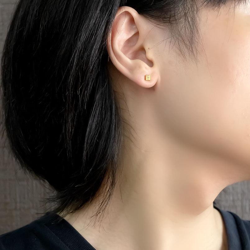 24金 ピアス 純金 イエローダイヤモンド 片耳ピアス キャッチのいらないピアス イエローゴールドk18 18金 キャッチナッシャー 送料無料 saleの画像