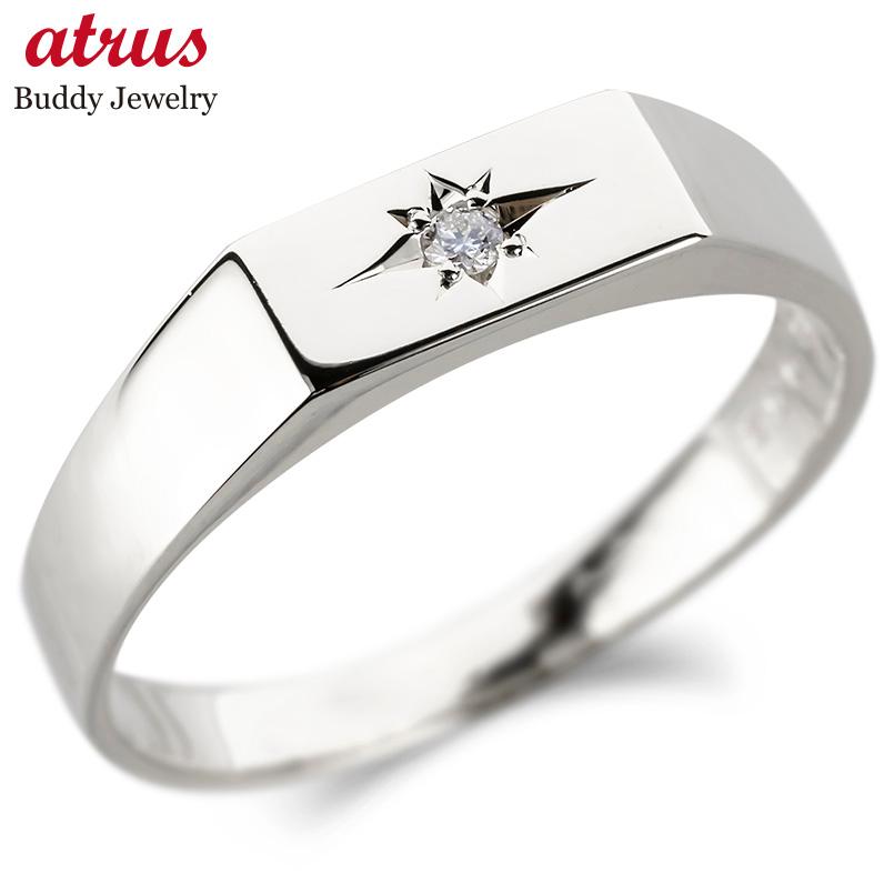 プラチナ 印台 リング ダイヤモンド 一粒 メンズ 太め 指輪 pt900  