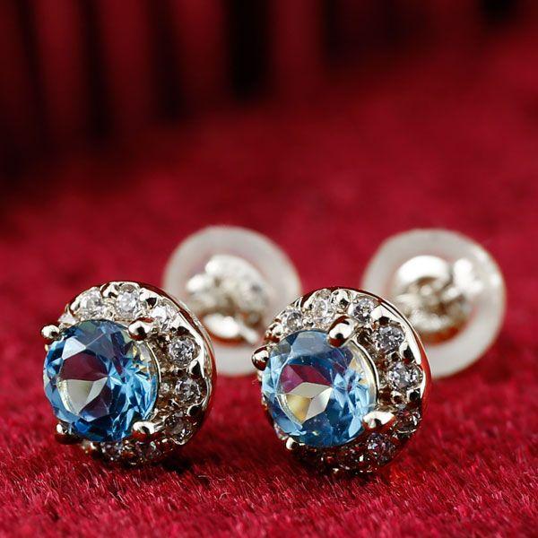 人気ブランドを ピアス メンズ ブルートパーズ ダイヤモンド ピアス 大粒 取り巻き スタッドピアス ホワイトゴールドk18 11月誕生石ダイヤ 18金 男性用 宝石 青い宝石 値引 Artech Mi It