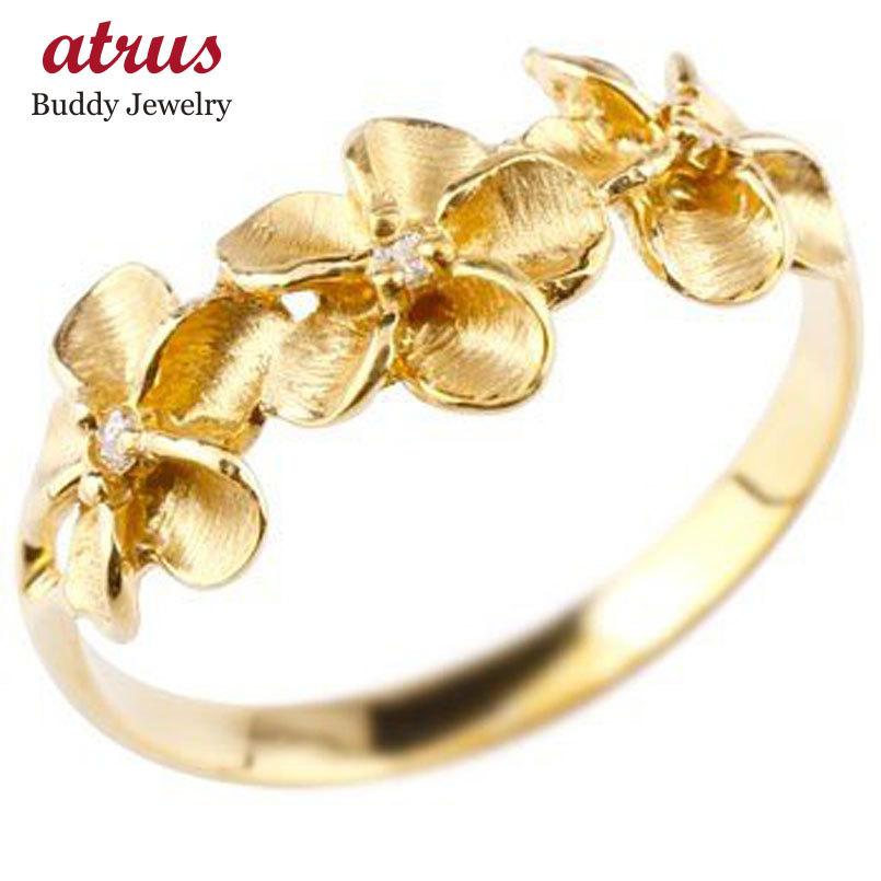 18金 ピンキーリング レディース ハワイアンジュエリー ダイヤモンド ゴールド 18k 花 プルメリア リング 婚約指輪 指輪 イエローゴールド 送料無料 セール SALE