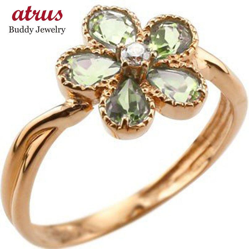 ピンキーリング ペリドット リング ダイヤモンド フラワー 花 指輪 8月誕生石 ピンクゴールドk18 18k 18金 ダイヤ ストレート 宝石 送料無料 ボーナスセール 当店限定販売