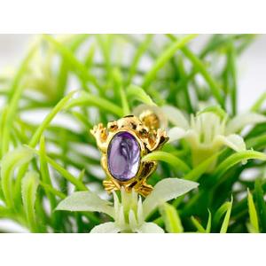 ピアス レディース 片耳ピアス カエル アメジスト 蛙 スタッドピアス イエローゴールドk18 18k 2月誕生石 18金 宝石 送料無料 セール saleの画像