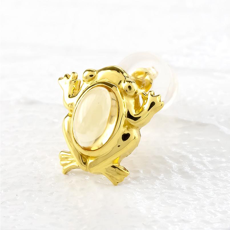 24金 ピアス 片耳 純金 カエル シトリン メンズ k24 24k ゴールド イエローゴー ルドk18 18金 スタッドピアス かえる 蛙 送料無料 セール saleの画像