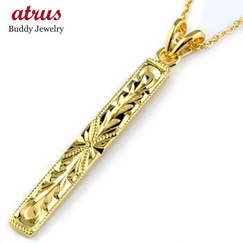 18金ネックレス トップ メンズ ハワイアンジュエリー ペンダント イエローゴールドk18 k18 ミル打ち プレート チェーン 男性 18ｋ 送料無料 セール SALE