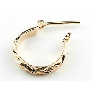 18金 フープピアス ハワイアンジュエリー レディース 片耳 女性 地金 ピンクゴールドk18 18k ミル打ち シンプル 人気 送料無料 セール saleの画像