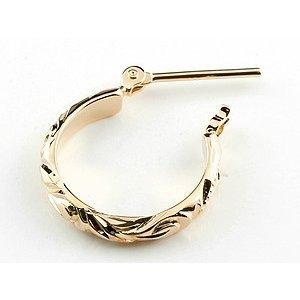 18金 フープピアス ハワイアンジュエリー レディース 地金 ピンクゴールドk18 18k ミル打ち シンプル 人気 送料無料 セール saleの画像