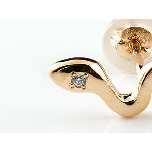 18金 ピアス 蛇 ダイヤモンド 片耳 メンズ ハート ペア 普段使い ヘビ スネーク ゴールド 18k ピンクゴールドk18 シンプル おしゃれ 送料無料 セール saleの画像