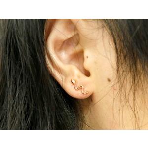 18金 ピアス 蛇 ダイヤモンド 片耳 メンズ ハート ペア 普段使い ヘビ スネーク ゴールド 18k ピンクゴールドk18 シンプル おしゃれ 送料無料 セール saleの画像