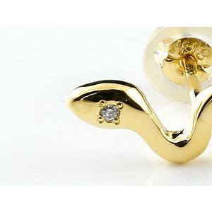 18金 ピアス 蛇 ダイヤモンド 片耳 レディース ハート ペア 普段使い ヘビ スネーク ゴールド 18k イエローゴールドk18 シンプル おしゃれ 送料無料 セール saleの画像