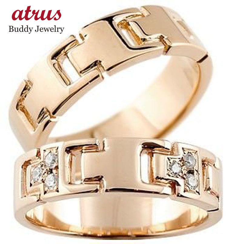 18金 ペアリング 2本セット ダイヤモンド ゴールド ピンクゴールドk18 結婚指輪 マリッジリング シンプル ストレート カップル 男性用 送料無料 セール SALE