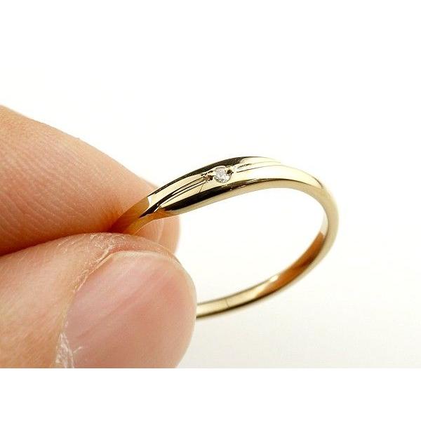 18金 ペアリング 2本セット ダイヤモンド 一粒 細め 華奢 メンズ レディース 結婚指輪 ペア ゴールド 18k イエローゴールドk18 シンプル 送料無料 セール saleの画像
