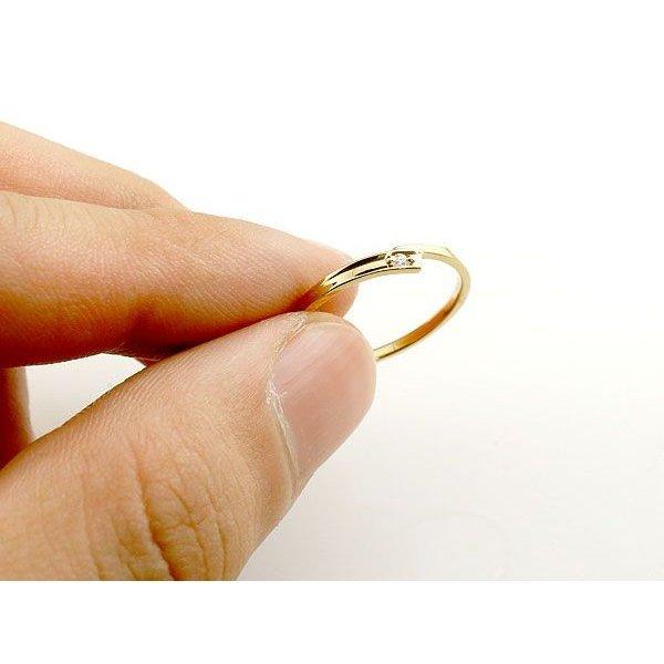 ピンキーリング ダイヤモンド イエローゴールドk10 一粒 10金 極細 華奢 スパイラル 指輪 送料無料 セール saleの画像