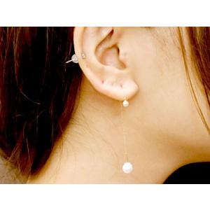 ピアス 揺れる パールピアス 真珠 片耳ピアス ロングピアス あこや本真珠 イエローゴールドk18 18k パールキャッチ ロングピアス アメリカンピアス 人気 saleの画像