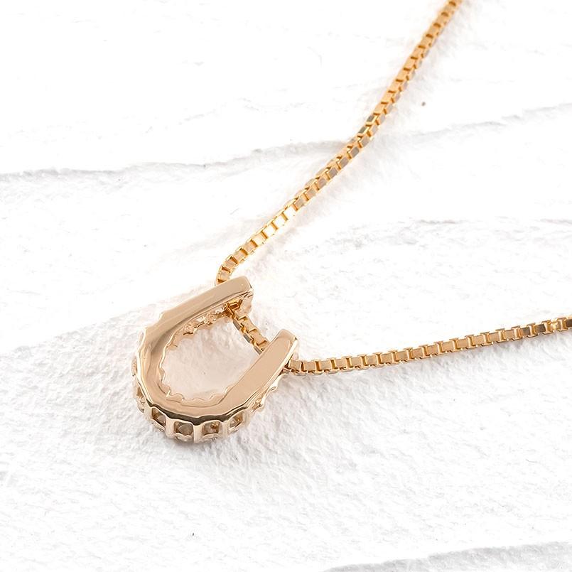 18金 馬蹄 ネックレス トップ ダイヤモンド メンズ ペンダントトップ 18k ピンクゴールド ホースシュー 蹄鉄 チェーン 人気 送料無料 セール saleの画像