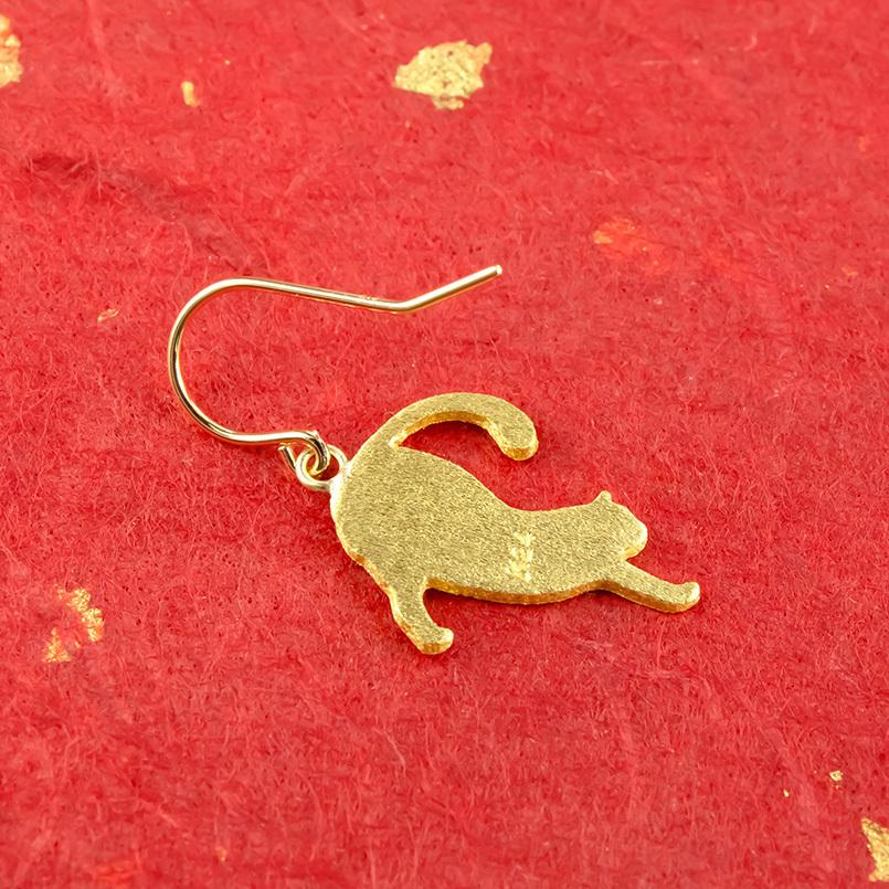 ジュエリー工房アトラス 24金 ピアス 純金 片耳 猫 フックピアス
