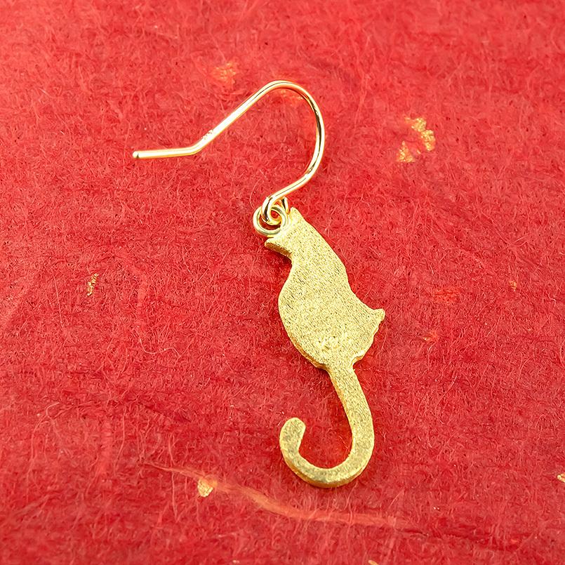 24金 ピアス 純金 片耳 猫 フックピアス レディース ゴールド 24k 18k 18金 揺れる ゆれる ねこ ネコ 送料無料 セール saleの画像