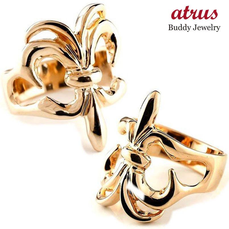 結婚指輪 ペアリング ペア マリッジリング LGBTQ メンズ ユリの紋章 幅広 指輪 ピンクゴールドk18 18金 リング トラスト フルール・ド・リス 送料無料 人気